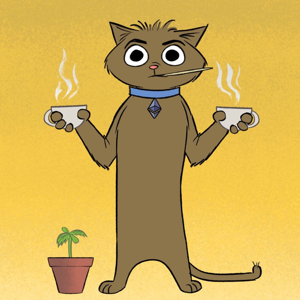 Stoner Cat with two coffees
